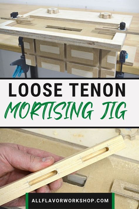 Whether you need to make loose tenons or floating tenons this router mortising jig will help you with that. Tenon joinery is one of the tightest and most versatile methods of joining wood parts. Loose tenon joinery is perfect for joining tables and doors of all sizes. The only tool you need is a plunge router. Once the mortise jig is set up you can make mortises easily and repeatedly. Learn step by step how to make a loose tenon mortise jig. #garageworkshop #routerproject #mortisejig #diytools Mortise Jig, Tenon Jig, Plunge Router, Router Jig, Router Projects, Woodworking Joinery, Woodworking Inspiration, Router Woodworking, Workshop Ideas