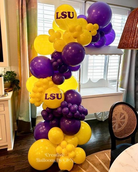 Go Tigers!! 💜🐅💛🎓 | Instagram Lsu Party Decorations, Lsu Party, Football Balloons, Trunk Party, Balloons Galore, Diy Birthday Cake, Go Tigers, Lsu Football, College Party