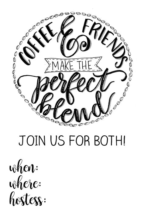 Hand Lettered Coffee & Friends Invitation Printable Coffee Themed Party, Coffee With A Cop, Coffee Bar Party, Friends Invitation, Starbucks Party, Coffee Friends, Coffee Meeting, Coffee Board, Coffee Party