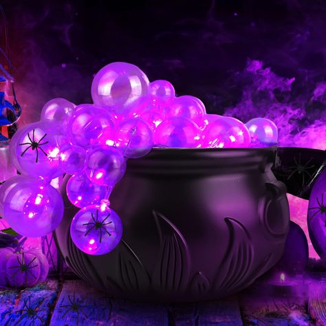 PRICES MAY VARY. Package Content: The Halloween DIY bubbling cauldron set you will receive includes 1 plastic cauldron, 50 bubble balls of 4 sizes, 1 spider web, 10 plastic spiders, 1 pack of PP cotton, 1 light string (no batteries) and 1 sheet of round glue point. Product Material: The black Halloween cauldron is made of premium plastic, which is sturdy and long-lasting, not easy to break or fade, serving you for a long time. Size Information: The size of the bubbling cauldron is 25x16.5cm/9.84 Cauldron Decor, Hocus Pocus Cauldron, Blacklight Halloween, Fall Sweets, Halloween Witch Cauldron, Halloween Cauldron, Bubbling Cauldron, Halloween Things, Candy Bucket