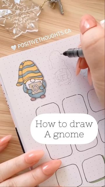 Easy Gnome Drawing Step By Step, Gnome Doodle, Gnomes Drawing, Bujo Notes, Notebook Therapy, March Bullet Journal, Bujo Doodles, Bujo Ideas, Doodle Ideas