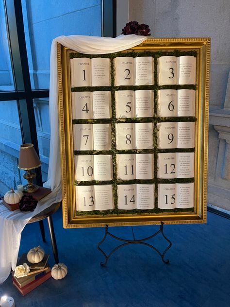 Book Table Plan Wedding, Wedding For Book Lovers, Books As Table Numbers, Book Themed Wedding Guest Book, The Story Of Us Wedding, Bookworm Wedding Ideas, Wedding Table Numbers Books, Book Page Table Numbers, Bookish Seating Chart