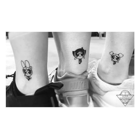 Powerpuff Girls Sister Tattoos #gstrosin528 Powerpuff Kızları, Tattoo Placements, Matching Sister Tattoos, Shape Tattoo, Sibling Tattoos, Girls Sister, Tattoos Geometric, Bff Tattoos, Disney Tattoo