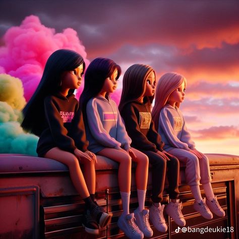 Blackpink Disney, Disney Cuties, Friendship Photoshoot, Friends Illustration, Girly M, Black Couple Art, Really Cool Drawings, Blink Book, Black Pink Background