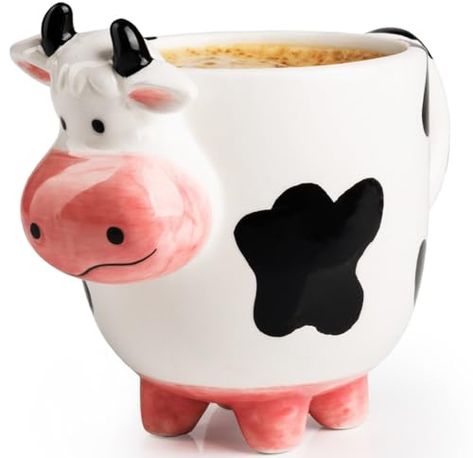 SWEETLO Cow Coffee Mug Stuff 15oz Ceramic Cup - Cow Shaped Face & Udder Coffee Mug - 450 ml Weird Milk Cow Udder Utter Shaped 3D Coffee Mug with Udders for Women - Taza de Vaca Cow Items Lover Cow Ceramic Mug, Cow Items, Cow Cup, Ceramic Cow, 3d Coffee, Cow Mug, Milk Cow, Ceramic Cup, Wheel Thrown