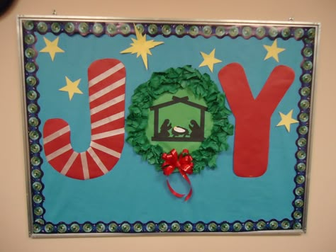 Christmas Wreath Bulletin Board, Christian Preschool Christmas Bulletin Board, Wrapping Paper Bulletin Board, Joy To The World Bulletin Board, What Brings You Joy Bulletin Board, Joy Bulletin Board Ideas, Christian Christmas Bulletin Boards, Joy Bulletin Board, Christmas Bulletin Boards For Church