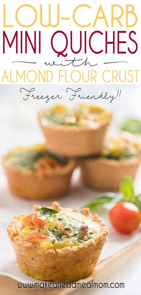 These Easy Make-ahead Low-Carb Mini Quiches with Almond Flour Crust are the perfect option for easy keto breakfasts or meal planning! They freeze beautifully, so you can make a large batch and keep them on hand for easy breakfasts on busy mornings. Gluten-free, with a dairy-free option. #miniquiches #freezerfriendly #freezermeals #easybreakfast #keto #glutenfree Almond Flour Crust, Low Carb Quiche, Easy Breakfasts, Keto Breakfasts, Mini Quiches, Boiled Egg Diet Plan, Boiled Egg Diet, Mini Quiche, Low Carb Dinner Recipes