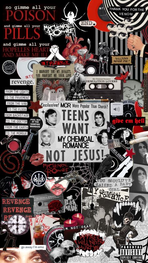 #mcr #emo #music #art #quotes #vibes #red #black #revenge #gerardway #mikeyway #raytoro #frankiero #blackparade #venom Mcr Wallpaper, Emo Backgrounds, My Chemical Romance Wallpaper, Aesthetic Emo, Emo Aesthetic, Emo Wallpaper, Band Wallpapers, Gothic Gifts, Emo Music