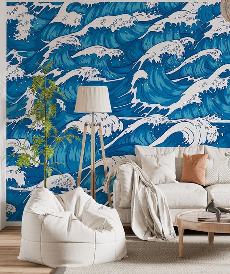 Wave Pattern Wallpaper, Abstract Ocean, Waves Wallpaper, Flat Paint, Pvc Fabric, Ocean Wave, Pvc Vinyl, Wall Graphics, Decorating Tools