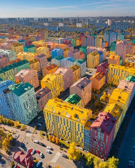 A UKRAINIAN town looks like it is made of LEGO, with multi-coloured houses and buildings. Comfort Town, a suburb of Kiev, was created to brighten up the former grey Soviet buildings from the 1950s and 1960s. Now, the buildings are painted in bright yellows, green and oranges and pinks, which includes the exterior walls and […] Structural Expressionism, Coloured Houses, Colorful Town, Lego Buildings, Colorful Apartment, Colourful Buildings, Lego Building, Tour Eiffel, Kiev