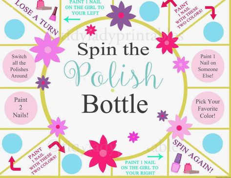 Themed Sleepovers, Girl Sleepover Games, Games For Girls Sleepover, Spa Party Invitations, Fun Sleepover Games, Sleepover Invitations, Girls Party Games, Nail Polish Bottle, Slumber Party Games