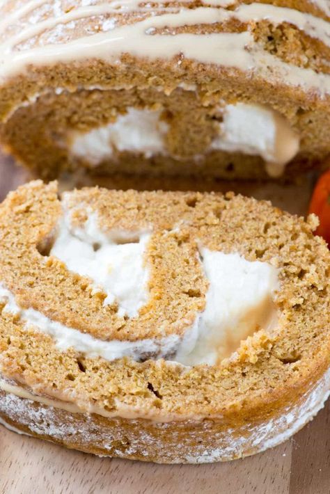 Caramel Pumpkin Cake Roll - Crazy for Crust Pumpkin Cake Roll, Cream Cheese Whipped Cream, Caramel Ganache, Pumpkin Roll Cake, Pumpkin Rolls Recipe, Caramel Pumpkin, Crazy For Crust, Cake Roll Recipes, Pumpkin Roll