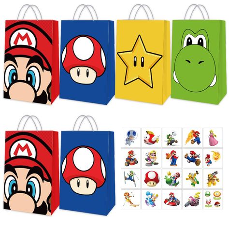 PRICES MAY VARY. 【GIFT BAG PACKAGING】 - 24PCS cartoon party favor bags, a total of 4 patterns,and 20 Sticker ,enough for you to complete the themed birthday party candy or gift service. 【Unique Theme Design】： Designed with vivid images to make them look cool, very suitable for the theme of birthday party supplies, adding party atmosphere. 【High Quality】：Due to the support design at the bottom, our gift bags are strong, bright and durable enough. It can hold more items at the same time, which bri Favor Bags Wedding, Candy Bag Favors, Birthday Bags, Cartoon Candy, Cartoon Party, Candy Birthday Party, Super Mario Party, Retail Bags, Birthday Bag