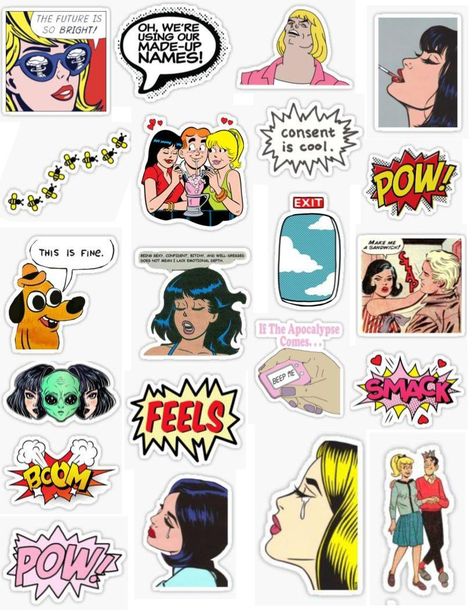 Archie Comics Aesthetic, Comic Stickers, Pocket Princess Comics, Garfield Cartoon, Comic Bubble, Book Graphic, Iphone Stickers, Snapchat Stickers, Ladybug And Cat Noir