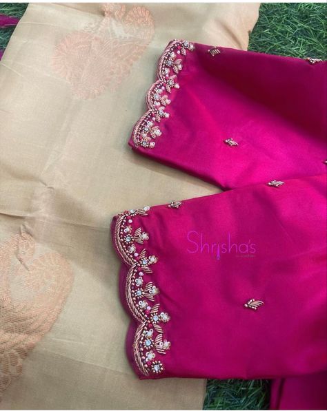 Raw Silk Work Blouses, Zardosi Work Saree Border, Simple Buttas For Blouse, Saree Border Work Designs, Tread Work Blouse Designs Simple Latest, Dark Pink Blouse Designs, Cut Work Maggam Blouse Designs, Silver Thread Work Blouse Designs, Simple Cut Work Blouse Designs