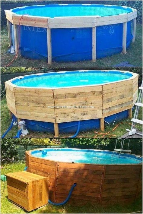 Piscina Pallet, Pallet Pool, Piscina Intex, Diy Swimming Pool, Above Ground Pool Landscaping, Above Ground Pool Decks, Backyard Pool Landscaping, Natural Playground, Diy Pool