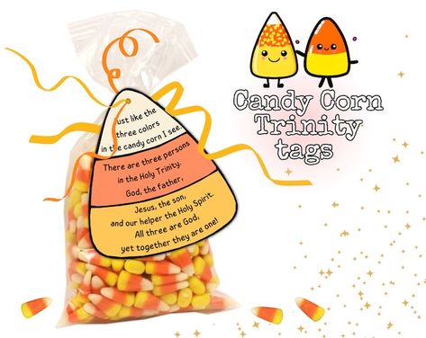 Candy Corn Blessing Tag, Candy Corn Gospel for Halloween, Candy Corn Prayer, Christian Halloween Ministry Tags, Thanksgiving Blessing Tags - Etsy Candy Corn Trinity, Christian Halloween Treats, Halloween Sunday School, Fusion Fall, Candy Tags, Halloween Treat Tags, Halloween School Treats, Christian Halloween, Halloween Goodie Bags