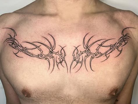 Ray Castelo on Instagram: "@4ri.com.br . . . #neotribaltattoo #outline #inked #tattoo" Neotribal Tattoo Design Stomach, Neotribal Tattoo Design Chest, Cybersigilism Chest Tattoo, Neotribal Tattoo Shoulder, Cybersigilism Tattoo Chest, Neo Tribalism Tattoo, Cybersigilism Collarbone Tattoo, Shoulder Cybersigilism Tattoo, Collarbone Tattoo