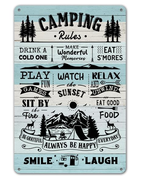 PRICES MAY VARY. 🎁 GIFT IDEA: Amazing gifts to your friends or yourself - rv decorations for outside camper SIZE & MATERIAL: Measures 8" x 12" and is constructed of durable Aluminum, can be bent slightly and not to deform, with four smooth round corners for eliminating the hazard. QUALITY PRINTING: Bright colors, durable and does not fade. Weather-resist. Long time displayed whether inside or outside. EASY TO MOUNT: Pre-drilled 4 mounting holes in the rounded corners for easy hanging with jute Rv Sayings, Decor For Camper, Camp Sayings, Diy Campfire, Paper Palm Tree, Camping Rules, Trippy Drawings, Bucket Light, Camping Quotes