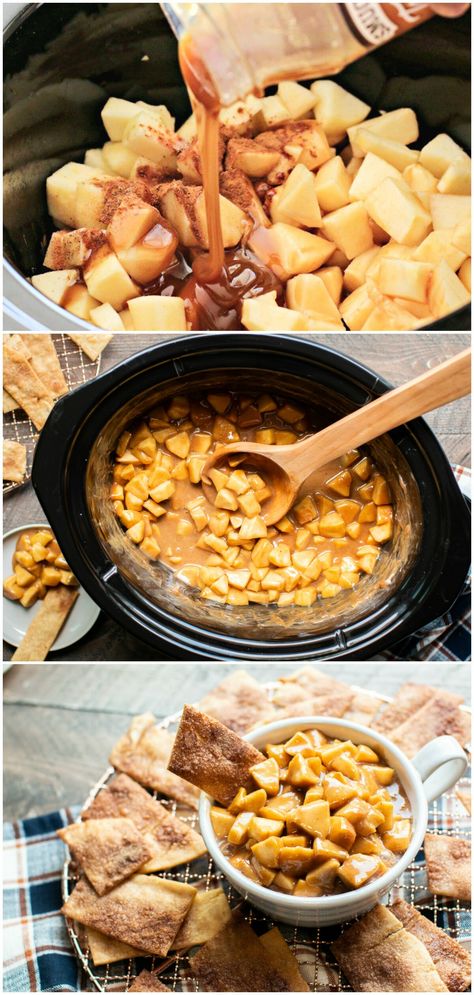 Slow Cooker Caramel Apple Pie Dip #slowcooker #crockpot #caramel #apple #applepie #dip Crockpot Caramel, Slow Cooker Caramel, Apple Pie Dip, Pie Dip, Crockpot Appetizers, Homemade Dips, The Magical Slow Cooker, Crock Pot Desserts, Caramel Apple Pie