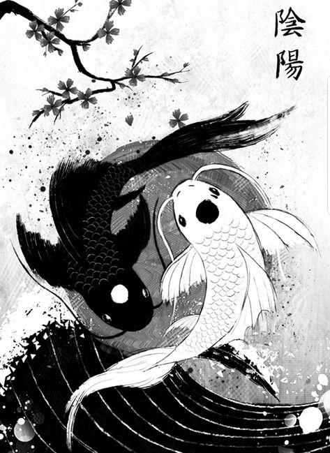 Chinese Black And White Aesthetic, Ying Yang Art, Ying And Yang, Whatsapp Wallpapers Hd, Koi Art, Japanese Tattoo Art, Dark Art Illustrations, Beautiful Dark Art, Scary Art