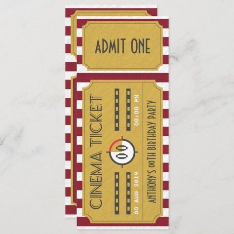 Admit Ticket, 12th Birthday Party Ideas, Movie Night Theme, Movie Themed Party, Movie Ticket, Cinema Ticket, Movie Birthday, Add Photo, Retro Birthday