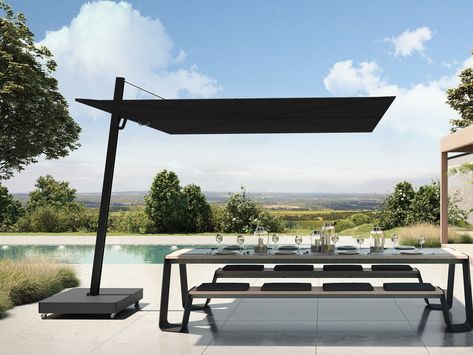 Black Outdoor Furniture, Terrasse Design, Contemporary Outdoor Furniture, Cantilever Patio Umbrella, Garden Umbrella, Umbrella Designs, Cantilever Umbrella, Terrace Design, Contemporary Outdoor