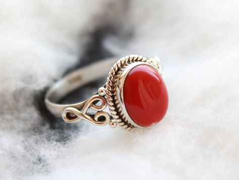 Red Coral Ring | 925 Sterling Silver Ring | Natural Coral Gemstone Ring | 925 Solid Sterling Silver Ring| Bohemian Hippie Ring | Unisex Ring Red Coral Ring, Hippie Ring, Hippie Rings, Coral Gemstone, Ring Der O, Coral Ring, Natural Coral, Bohemian Rings, Bohemian Hippie