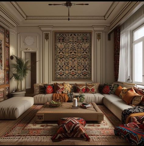 Pakistani Living Room Decor, Arab Home Decor, Arab Interior, Persian Interior Design, Persian Living Room, Arabic Living Room, Arabic Interior Design, Indian Living Room, Indian Living Rooms