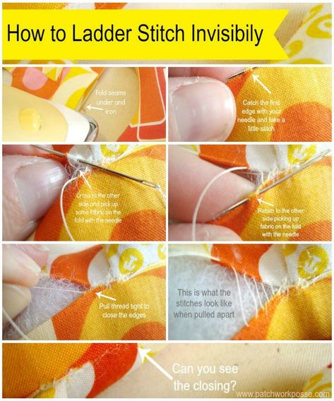 Ladder Stitch for Closing Dolls & Plushies Ladder Stitch Tutorial, Invisible Stitch, Doll Plushies, Stitch Tutorial, Ladder Stitch, Sewing Stitches, Toy Blocks, Quilting Tips, How To Sew