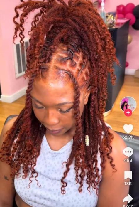 Loca Styles For Women, Loc Hairstyles For Birthday, Wedding Guest Locs Hairstyles, Half Up Half Down Hair Loc Styles, Two Strand Twist Updo Locs, Loc Styles For Short Locs Black Women, Burgundy And Blonde Locs, Y2k Loc Styles, Loc Styles Down