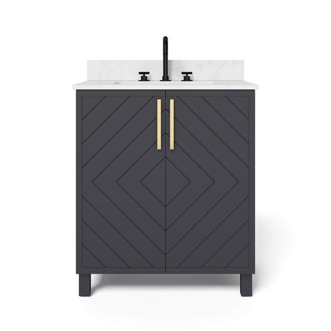 Latitude Run® Billyjoe 30" Single Bathroom Vanity Set & Reviews | Wayfair Bathroom Vanity Navy, 30 Inch Vanity, 36 Inch Vanity, 30 Inch Bathroom Vanity, Blue Vanity, Wayfair Furniture, Double Bathroom Vanity, Engineered Stone, Bathroom Sink Vanity