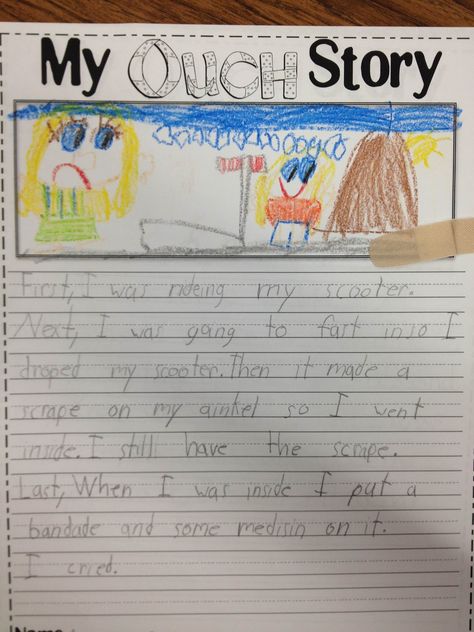 Yes. Narrative writing....again.....well, personal narratives! :)         Here are our "ouch stories":                We started with this a... Sequencing Stories, Narrative Prompts, Recount Writing, Second Grade Writing, Kindergarten Writing Prompts, Personal Narrative Writing, Primary Writing, Third Grade Writing, 3rd Grade Writing