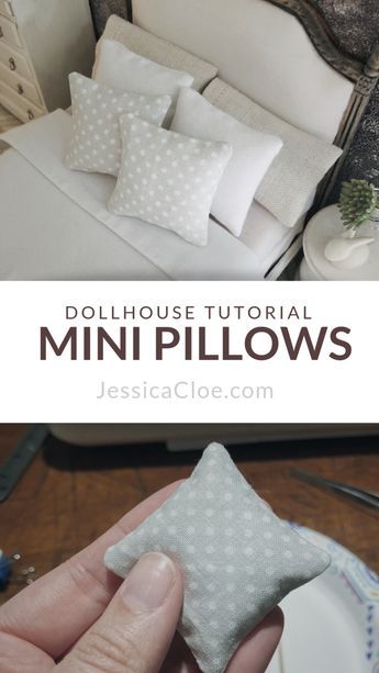 DIY Dollhouse Pillows — Jessica Cloe Miniatures Dollhouse Pillows, Cardboard Dollhouse, Barbie House Furniture, Pillows Diy, Mini Pillows, Miniatures Diy, Dollhouse Tutorials, Doll Furniture Diy, Diy Barbie Furniture