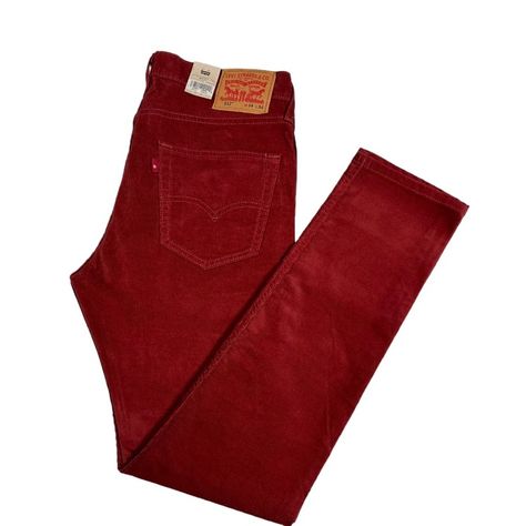 Levi’s 512 Slim Taper Corduroy Stretch Pants Red Burgundy Men’s Nwt The Color Of The Pants In The Photo Is A Little Darker Than The Actual Pant’s. Mens Red Pants, Red Jeans Men, Red Pants Men, Brown Pants Men, Chappel Roan, Corduroy Pants Men, 2024 Aesthetic, Burgundy Jeans, Ideal Wardrobe