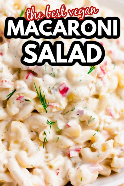 Hands down the best Vegan Macaroni Salad, made with all the classic ingredients and tossed in a simple creamy sauce. This picnic-perfect dish is sure to be a hit at every potluck! Vegan Macaroni Salad, Vegan Cookout, Macaroni Salad Ingredients, Macaroni Salad Recipe, Vegan Salad Recipes, Vegan Sides, Vegan Eats, Vegan Meal Prep, Macaroni Salad