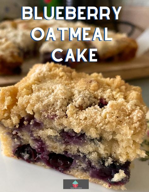 Blueberry Oatmeal Cake is a soft and fluffy coffee time cake, bursting with juicy blueberries and topped with a crumbly, buttery streusel topping. Blueberry Oatmeal Bread, Fluffy Coffee, Rhubarb Oatmeal, Crumble Cake Recipe, Cherry Oatmeal, Blueberry Oatmeal Muffins, Oatmeal Toppings, Coffee Cake Recipes Easy, Blueberry Breakfast Cake