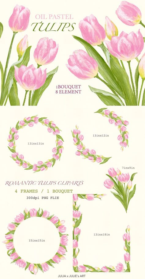 Pastel Clipart, Tulip Clipart, Flower Border Clipart, Tulip Drawing, Flower Frame Png, Diy Pottery Painting, Wreath Clipart, Floral Business Cards, Canvas Learning