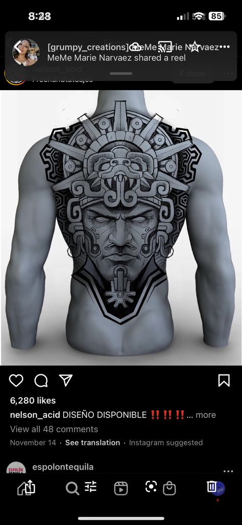 Mayan Chest Tattoo Men, Mayan Aztec Tattoo, Aztec Back Tattoo, Aztec Neck Tattoo, Aztec Art Tattoo, Desain Tattoo, Aztec Tattoo Mexican, Maya Tattoo, Back Of Neck Tattoo Men