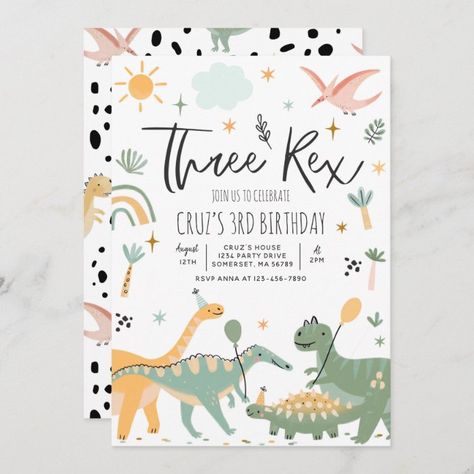 Dinosaur Three Rex 3rd Birthday Party Invitation - tap, personalize, buy right now! #Invitation #dinosaur #three #rex, #party, #birthday, Wild One 1st Birthday Party, Wild One 1st Birthday, Dinosaur Party Invitations, Dinosaur Birthday Party Invitations, Dinosaur Invitations, Dinosaur Birthday Invitations, 1st Birthday Party Invitations, 2nd Birthday Invitations, Dinosaur Birthday Party