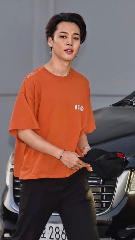 Jimin Tshirt, Be A Good Human, Orange Tshirt, Good Human, Jimin Pictures, Park Jimin Cute, Jimin Wallpaper, Bts Jimin Funny, Park Jimin Bts