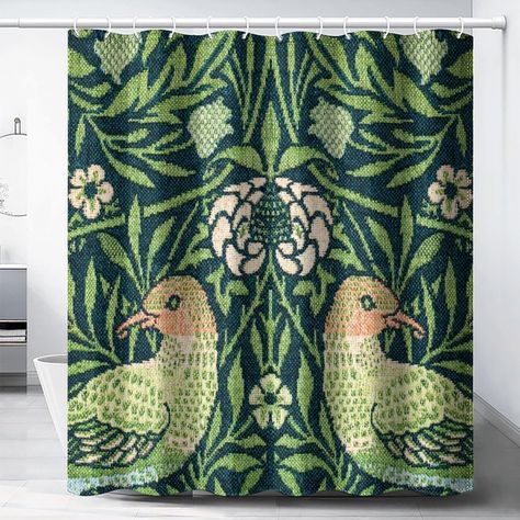 PRICES MAY VARY. ★BATHROOM SETS SIZE:1 shower curtain:66"W×72"H (168 cm X 183 cm)，Includes free hooks and easy to install and slide. Each shower curtain has 12 plastic grommets, it can hold up to daily use. ★ HIGH QUALITY MATERIAL: 100% polyester fiber,Non-vinyl. Non-PEVA. waterproof, quick drying, moisture-proof, capable of withstanding humid bathroom environments. The bathroom shower curtain has no odor, is environmentally friendly and durable, and can be used for a long time. ★Decorative Show Bird Plant, Bird Shower Curtain, Boho Birds, Boho Shower Curtain, William Morris Art, Unique Shower Curtain, Curtain Patterns, Green Bathroom, Bathroom Shower Curtains