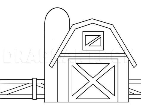 How To Draw A Barn, Step by Step, Drawing Guide, by Dawn | dragoart.com Barn Drawing, Barn Painting, Farm Art, Barn Design, Farm Theme, House Drawing, Guided Drawing, A Barn, Barn Quilts