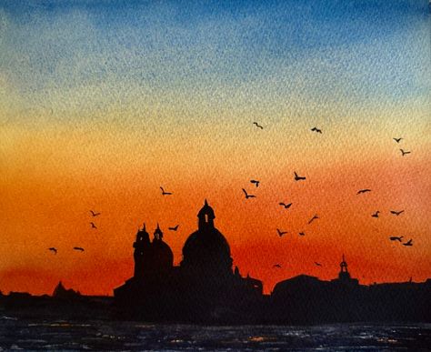 For beginners: Venice Watercolor Tutorial - Watercolor Beginners and Beyond Easy Watercolor Tutorial, Landscape For Beginners, Photo Outline, Building Silhouette, Painting Challenge, Sketch Box, Venice Painting, Watercolor Beginner, Watercolor Tutorial