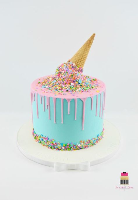 Upside Down Ice Cream Cone Cake, 3 Scoops Of Fun Birthday Cake, Three Scoops Of Fun Birthday Cake, Three Scoops Of Fun Birthday Party, Ice Cream Theme Birthday Cake, Ice Cream Theme Cake, Pink Ganache, Ice Cream Party Cake, Ice Cream Birthday Party Theme