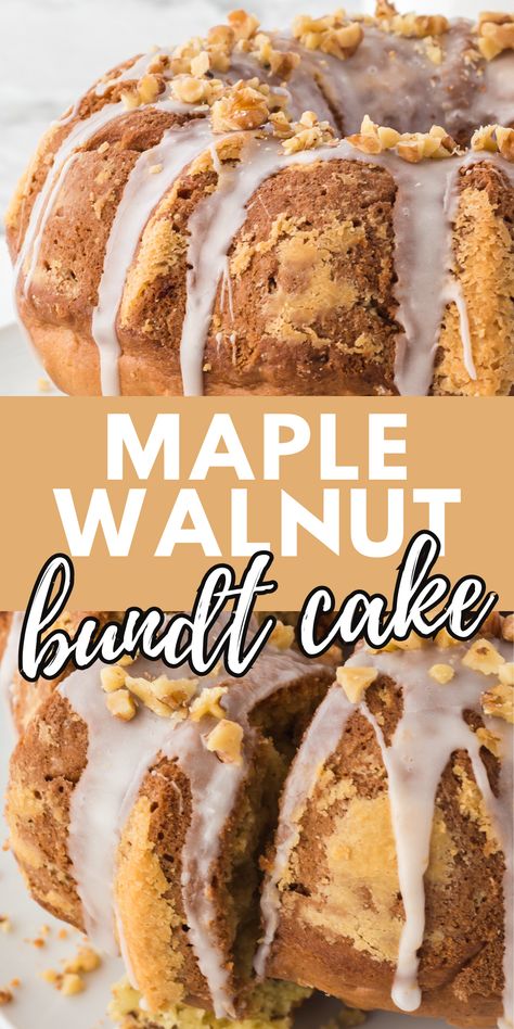 Apple Nut Bundt Cake, Maple Walnut Bundt Cake, Maple Bundt Cake Recipe, Maple Walnut Cake, Walnut Bundt Cake, Vanilla Bundt Cake Recipes, Bunt Cake Recipe, Walnut Cake Recipe, Coffee Cake Bundt