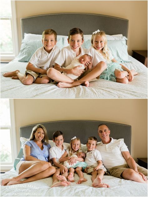 Newborn Large Family Photos, Newborn Session With Older Siblings, Older Siblings With Newborn, Newborn Photos With 3 Siblings, Family Of 6 Newborn Photoshoot, Large Family Newborn Pictures, Family Of 6 Newborn Photos, Family Of 5 Picture Ideas With Newborn, Newborn Photos With Siblings