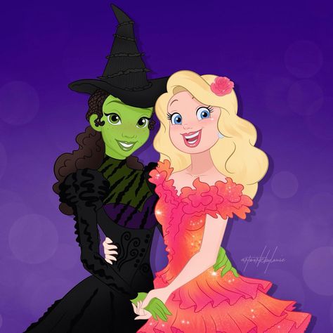 Artworks by Louie Cruz | Ready for the Ozdust Ballroom 💚🩷 ft. Tiana and Charlotte . Who’s excited for the new Wicked movie starring @arianagrande as Glinda 🫧 and @c… | Instagram Tiana And Charlotte, Ozdust Ballroom, Glinda And Elphaba, Wicked Glinda, Wicked Movie, Elphaba And Glinda, Princesses Disney, 18th Century Clothing, Century Clothing