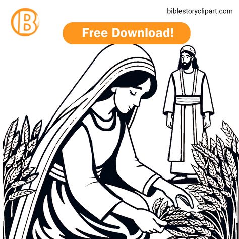 Ruth and Boaz Coloring Page Ruth And Naomi Preschool Lesson, Ruth Coloring Page, Bible Ruth Story, Ruth And Boaz Coloring Page, Ruth And Boaz, Bible Clipart, Free Bible, Bible Stories, Coloring Pages