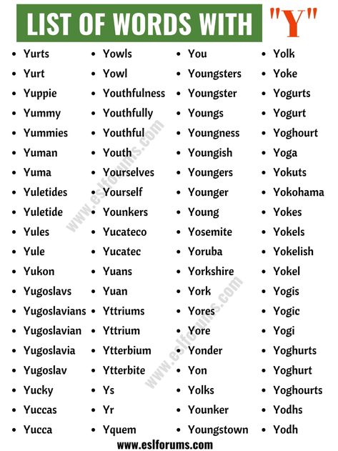 Words that Start with Y | List of 200+ Y Words to Add to Your Vocabulary - ESL Forums Y Words List, Best Scrabble Words, 2 Letter Words, Expand Your Vocabulary, Scrabble Words, List Of Words, Y Words, Valentine Words, 2 Letter